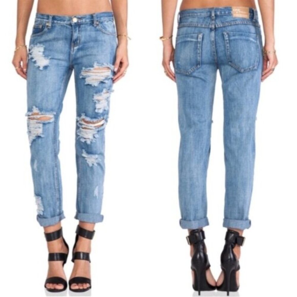 One Teaspoon Boyfriend Awesome Baggy Jeans Distressed Denim straight leg 25